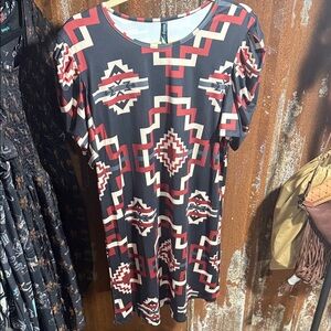 Aztec Print Midi Dress - Black and Red